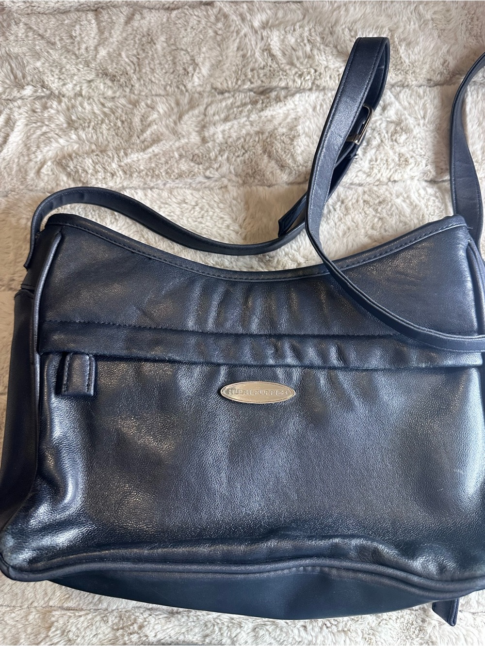 Vintage Hushpuppies Leather Navy Shoulder Bag